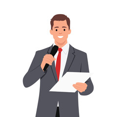 Businessman at successful public speaking. Flat vector illustration isolated on white background