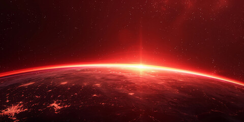 Obraz premium Red glowing light from the earth in space background. red sunset earth in space,