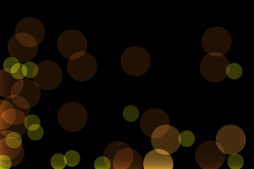 Defocused orange, yellow bokeh, round lamps of varying degrees of blur and transparency on a dark night background. Blank for artwork - obrazy, fototapety, plakaty