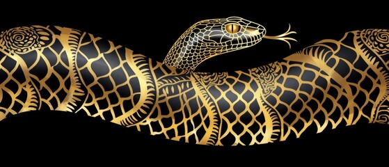 Naklejka premium A gold and black snake, with another snake on its back and its head at the center of its own body