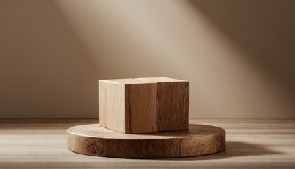 Podium for presentations of wooden products