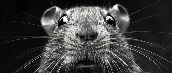  A b/w pic of a rat gazing at the cam with an astonished exp