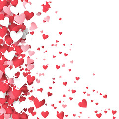 Red, pink and white flying hearts isolated on transparent background