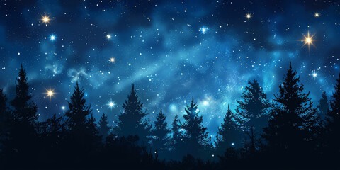 Fototapeta na wymiar Starry sky with trees background, banner