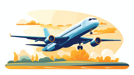 Airplane Landing or Taking Off flat vector isolated o