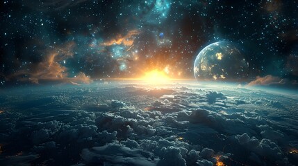 Celestial Closure Majestic Business Deal In Ethereal Cosmic Landscape - obrazy, fototapety, plakaty