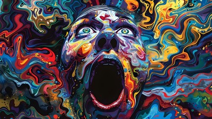 Vibrant Swirling Face of Sheer Amazement A Captivating Abstract Digital Art Masterpiece