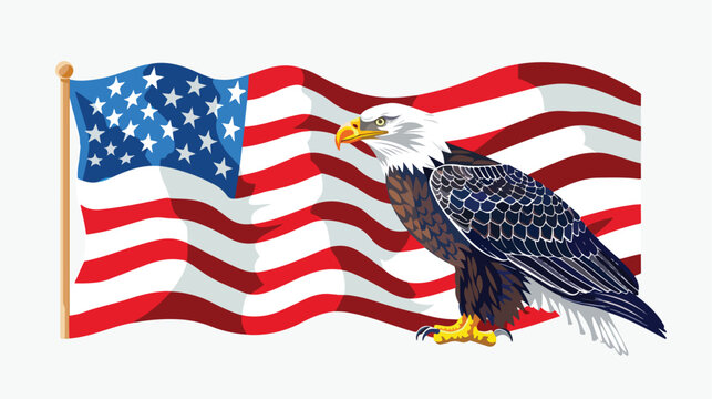 Bald eagle and american flag flat vector isolated on