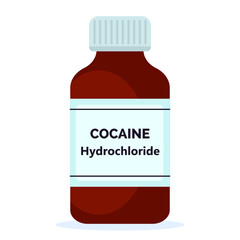Cocaine hydrochloride in dark glass bottle isolated on white background vector illustration