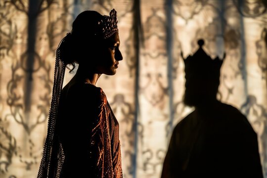 silhouette of Esther before King Xerxes, biblical story of courage