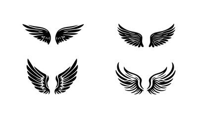 wings silhouettes vector set black and white 02 - obrazy, fototapety, plakaty