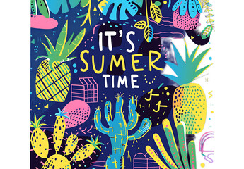 Vector flat color illustration of a summer time poster 