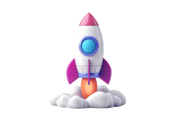 Cute Minimalist Rocket Icon in Purple Blue