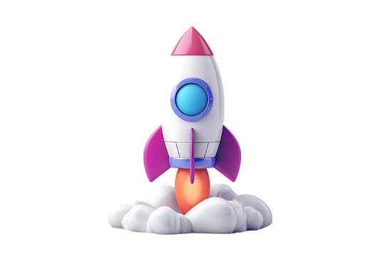 Cute Minimalist Rocket Icon in Purple Blue