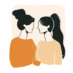 illustration of friendship or sisterhood, pair of best friends, isolated flat vector modern illustration of two girls, full of love and confidence