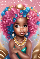 Obraz na płótnie Canvas Beautiful Black Little Girl Mermaid Flowers