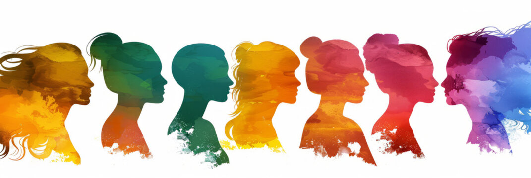 Colorful silhouette of diverse women in a row for Women's Day