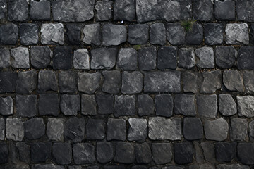 Processed collage of old european cobble stone pavement texture. Background for banner