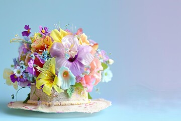 Spring Flower Bonnet Cute Handmade Easter Hat Decorated with Colorful Blooms, Festive Seasonal Accessory