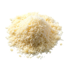 Pile of grated parmesan cheese isolated on transparent background