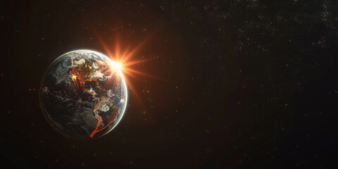 The sun and the earth in space, banner