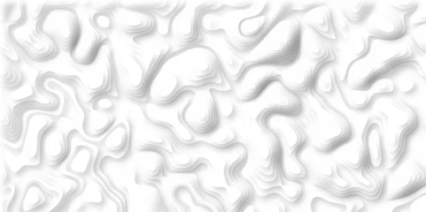 Fotobehang 3D Papercut Stylized White topographic contour scheme and terrain. Topography grid map. Contour map background. Geographic line mountain relief. Abstract lines or wavy backdrop background. © Phenomena