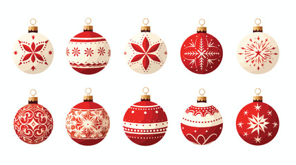 Christmas Ornaments flat vector isolated on white bac