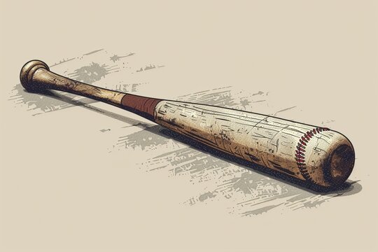 Baseball and bat minimalist clipart sepia shading dynamic angle