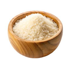 Fototapeta na wymiar Raw rice on wooden bowl, isolated on transparent background.
