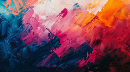 A lively abstract painting boasting bright pink, blue, and red hues with contrasting sharp lines and shapes - obrazy, fototapety, plakaty