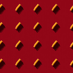 Raw pasta macaroni seamless pattern background. Vibrant and contrast red backgrorund. Hard light,...
