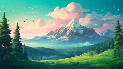 Enchanted Pine Forest Dark Gothic Fantasy Art with Vibrant Pale Green Colors and Magic Splash