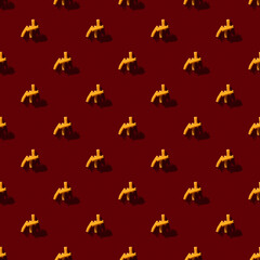 Raw pasta macaroni seamless pattern background. Vibrant and contrast red backgrorund. Hard light,...