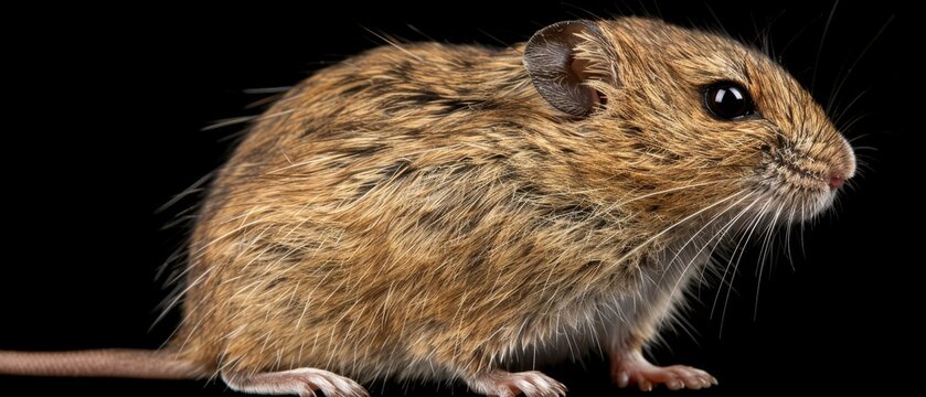  A high resolution image of a clear-faced rodent on a dark background