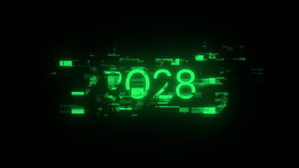 3D rendering 2028 text with screen effects of technological glitches