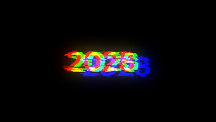 3D rendering 2028 text with screen effects of technological glitches