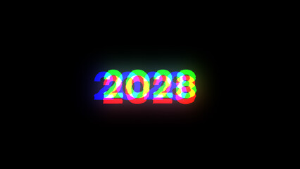 3D rendering 2028 text with screen effects of technological glitches