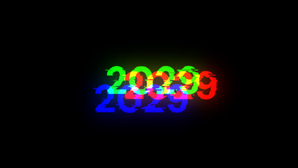 3D rendering 2029 text with screen effects of technological glitches