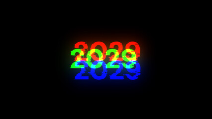 3D rendering 2029 text with screen effects of technological glitches