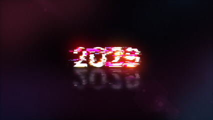 3D rendering 2029 text with screen effects of technological glitches