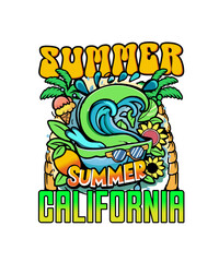 Summer California...t shirt design, summer design, summer vector, premium vector, beach shirt, california beach, graphic design.