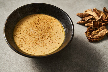 Traditional Transcarpathian Yushka with Porcini Mushrooms. Mushroom soup