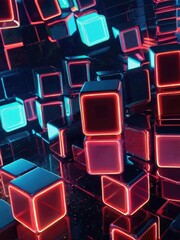 Abstract 3d background with different cubes abstract cubes with glowing edges on a dark background