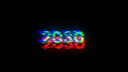 3D rendering 2030 text with screen effects of technological glitches