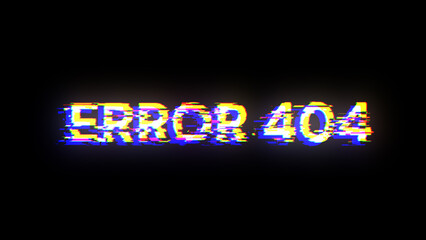 3D rendering error 404 text with screen effects of technological glitches