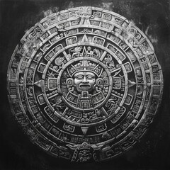 Ancient Mayan Calendar with Detailed Hieroglyphs and Astronomy Symbols. Exploring the Maja Apocalypse Prophecy and Time in Mayan Culture and Religion