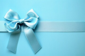 Baby Blue Ribbon and Bow for Beautiful Anniversary and Birthday Cards - Big Isolated Border on Blank Background