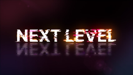 3D rendering next level text with screen effects of technological glitches