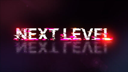 3D rendering next level text with screen effects of technological glitches
