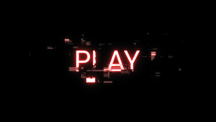 3D rendering play text with screen effects of technological glitches